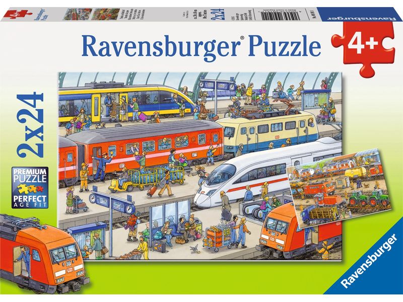 Ravensburger Puzzle Trubel am Bahnhof 2 x 24 Teile, mit Mini-Postern