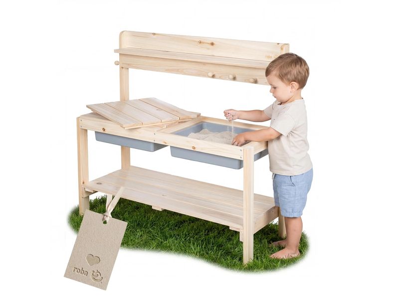 roba Outdoor-Lehmküche Massivholz natur mit Abdeckung