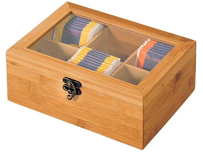 [2162969] Kesper Teebeutel-Box Bambus mit 6 Fächern und Sichtfenster