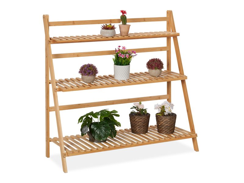 relaxdays Pflanzentreppe Bambus 3 Ebenen klappbar 96 x 99.5 x 37 cm