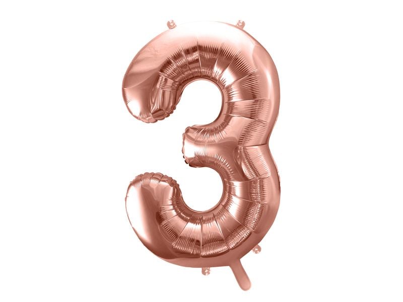 Partydeco Folienballon Ziffer 3 86 cm, Rosegold