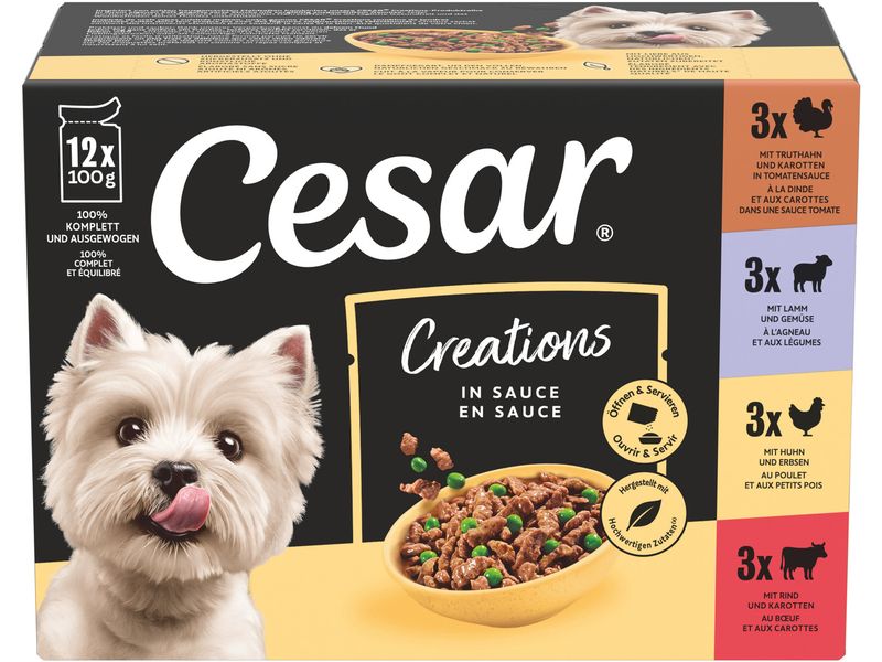 [2183800] Cesar Nassfutter Selektion in Sauce 4 Varietäten 12 x 100 g