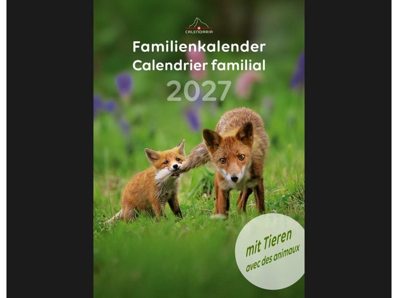 Calendaria Familienkalender 2027 mit Tiermotiven, 21 x 27.9 cm