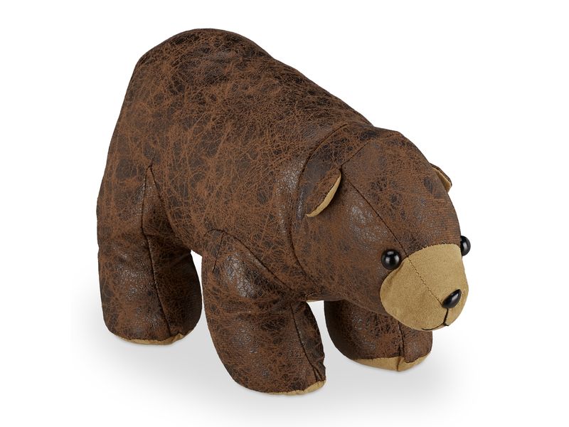 relaxdays Türstopper Bär Braun Stoff Kunstleder 17 x 16 x 32 cm