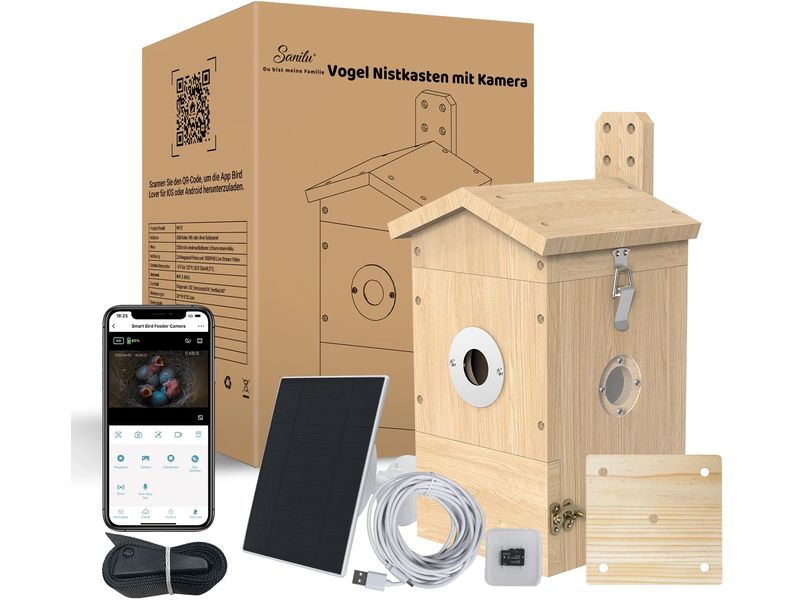 [1799113] Sanilu Vogel Nistkasten mit Kamera, Solarpanel inklusive