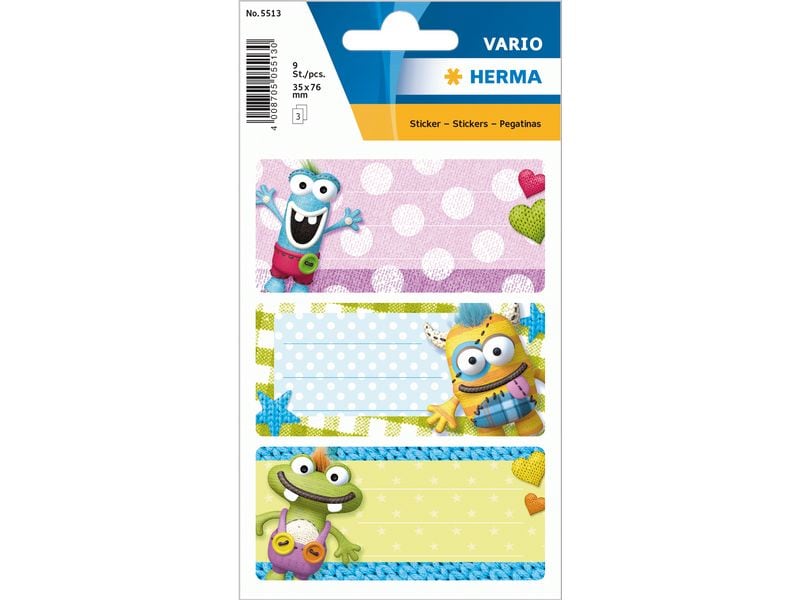 Herma Stickers Schuletiketten Kleine Monster 9 Etiketten / 3 Blatt