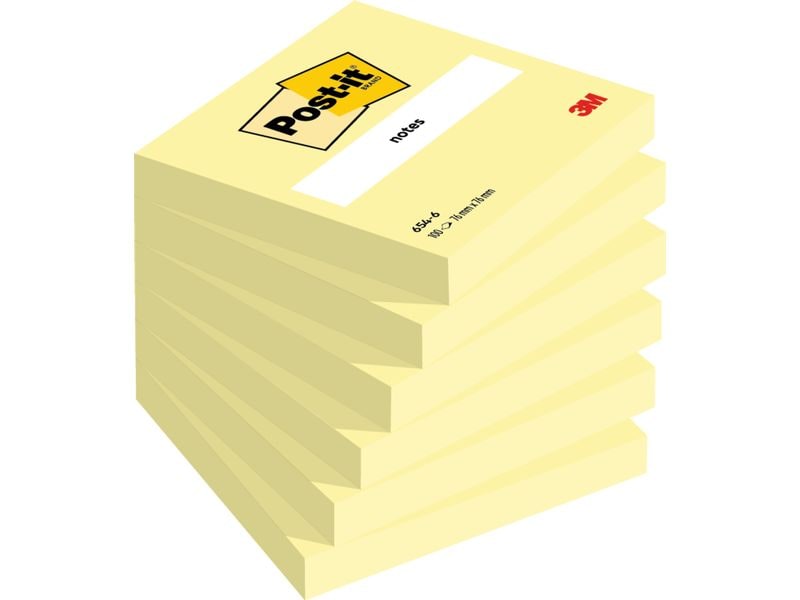 [2182696] Post-it Notes 654 Gelb, 76 x 76 mm, 6 Blöcke à 100 Blatt
