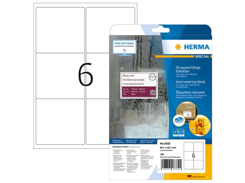 HERMA Versandetiketten A4, 99,1 x 93,1 mm, weiss, 150 Etiketten