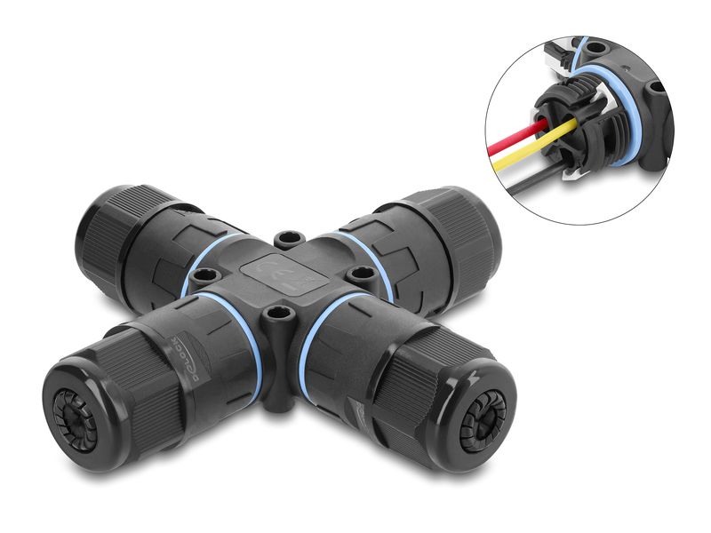 Delock Kabelverbinder X-Form 3 Pin IP68 5 - 12 mm werkzeugfrei