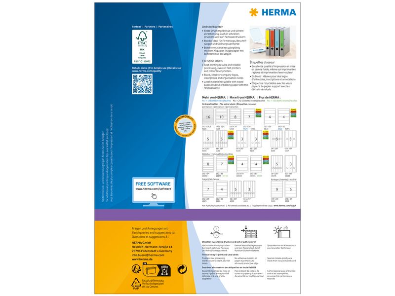 HERMA Ordneretiketten A4, 192 x 61 mm, gelb, 400 Etiketten