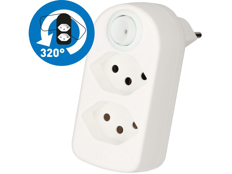 [2159843] Max Hauri Mehrfachstecker ADAPT 2x Typ 13 weiss drehbar Schalter