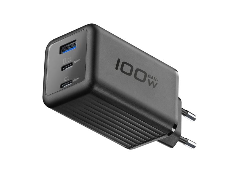 Cellular Line Netzteil GaN+, 100 W, 3 Anschlüsse, Schwarz
