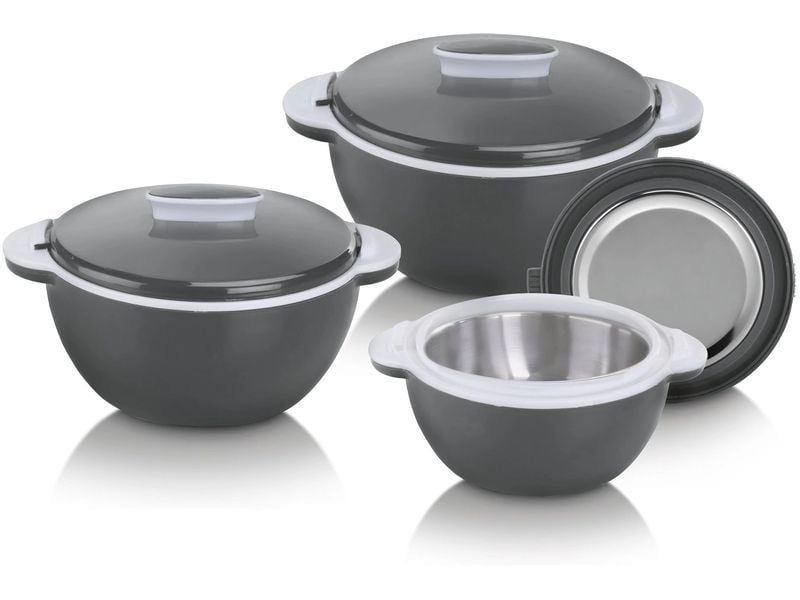 GOURMETmaxx Thermo-Schüssel mit Griff 6-tlg. 500/1000/1600 ml, Grau