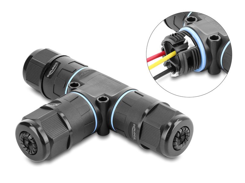 Delock Kabelverbinder T-Form 3 Pin IP68 wasserdicht Schwarz