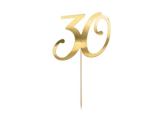 Partydeco Kuchen-Topper 30 Zahl Gold Papier Holz