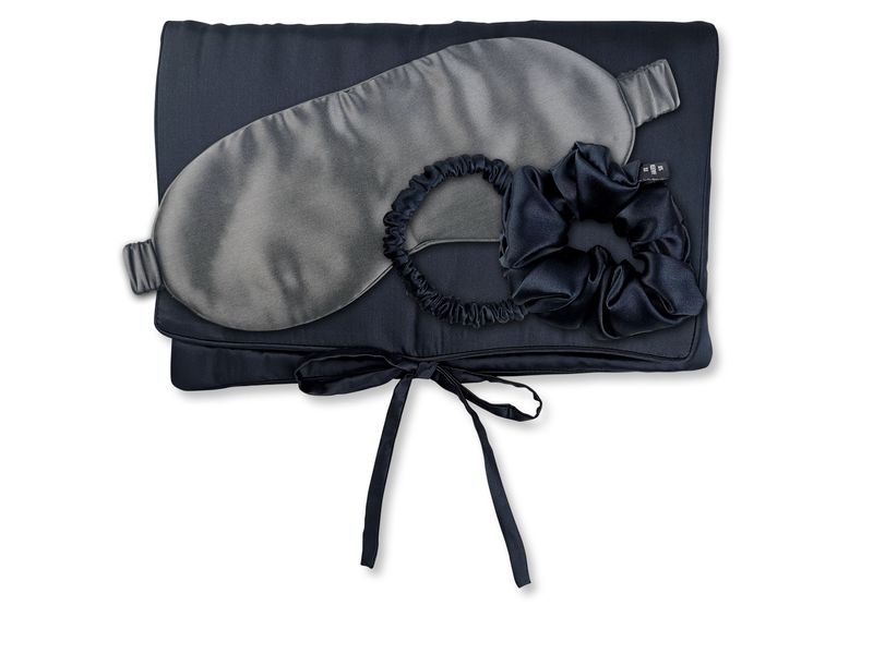 Ailoria Travel Set Tasche Schlafmaske Scrunchie S & M Seide Schwarz