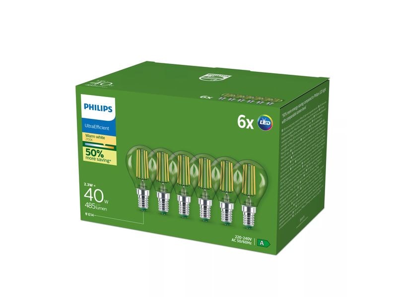 Philips LED-Leuchtmittel LED CLA 40W P45 E14, 6-er Pack