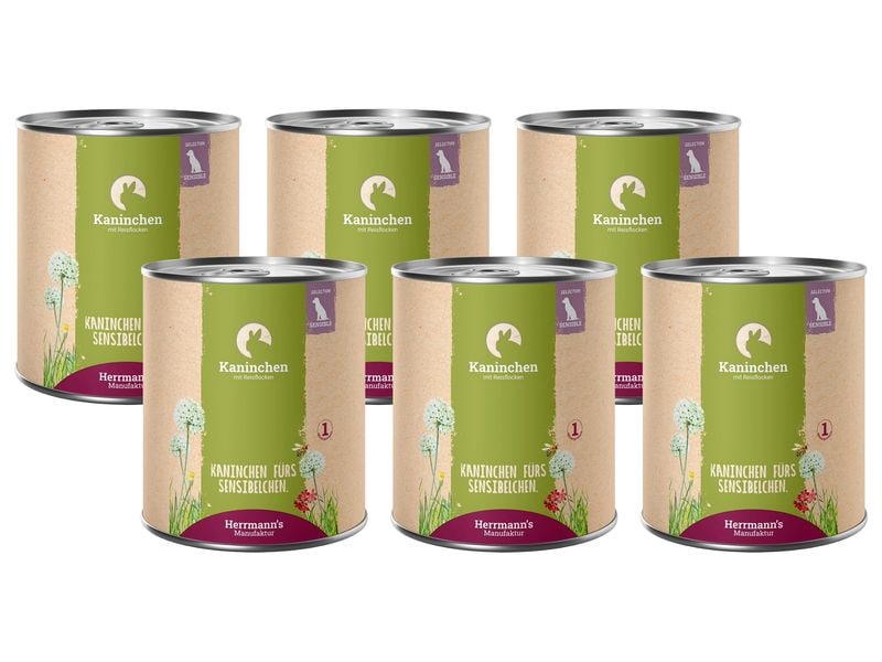 Herrmann's Nassfutter Kaninchen mit Reisflocken 6 x 800 g