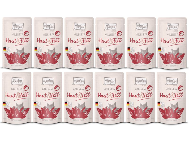 Mjamjam Nassfutter Wellness Haut & Fell Rind, 12 x 125 g