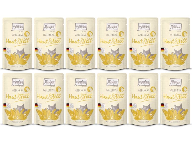 Mjamjam Nassfutter Wellness Haut & Fell Huhn, 12 x 125 g