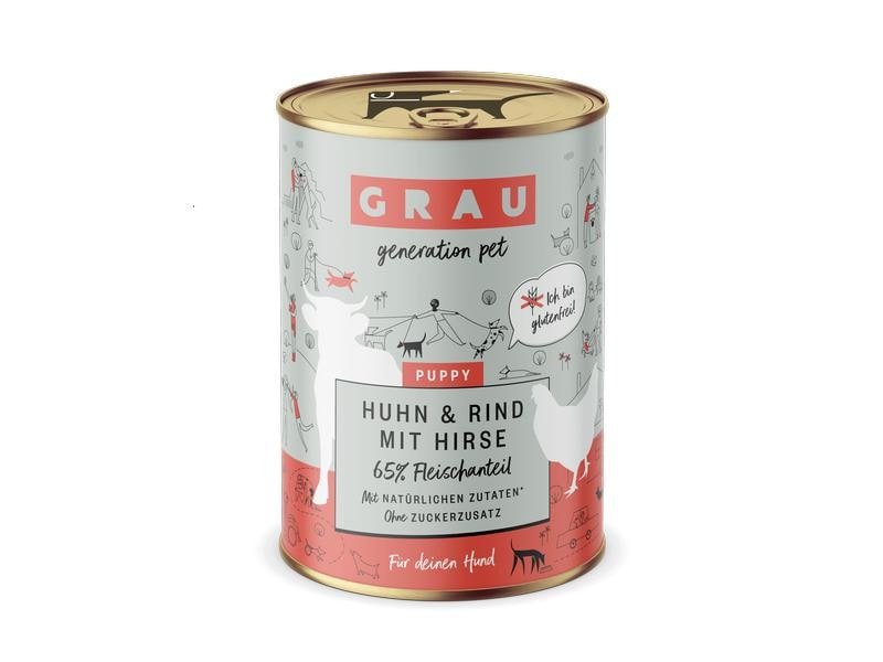 Grau Nassfutter Puppy – Huhn, Rind und Hirse 400 g