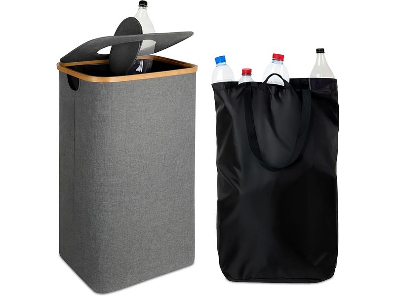 [2029014] relaxdays Recyclingbehälter 100 L Grau (Grau / Hellbraun)