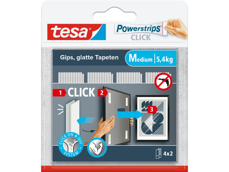tesa Klebepad Powerstrips CLICK Medium 4 Paar, 5.4 kg