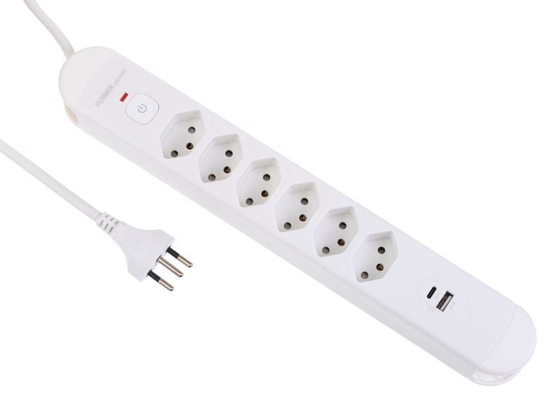 FURBER.power Steckdosenleiste Tuttovario 6 x T13, 1 x USB C, 1 x USB A