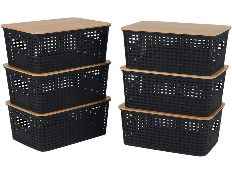 [2111504] relaxdays Aufbewahrungsbox 6er Set, Schwarz