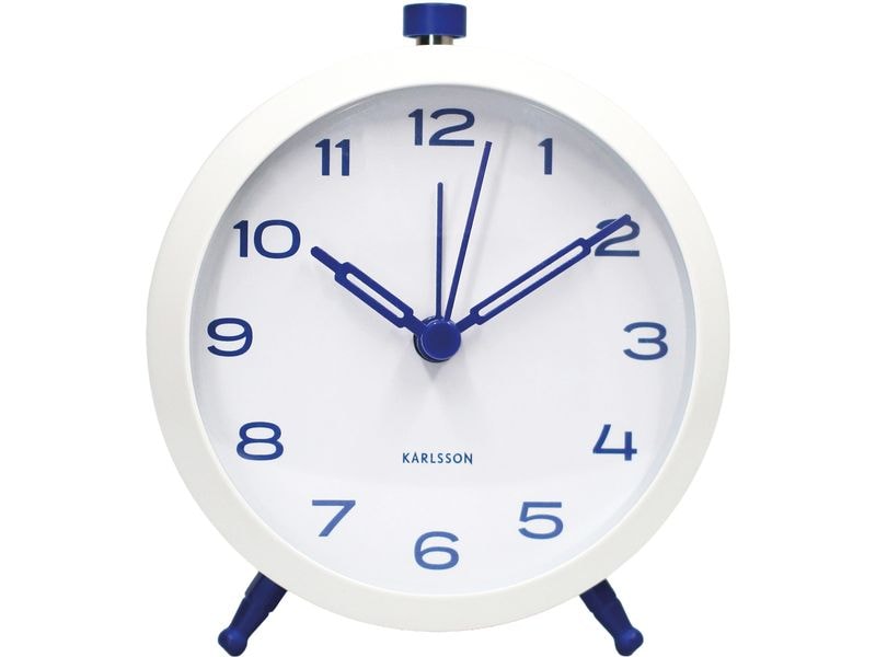 KARLSSON Wecker Button Retro Weiss mit Kobaltblau