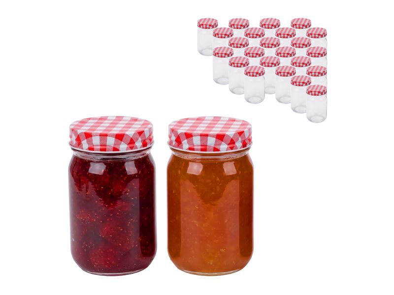 relaxdays Einmachglas mit Deckel Rot/Weiss 400 ml, 25 Stück