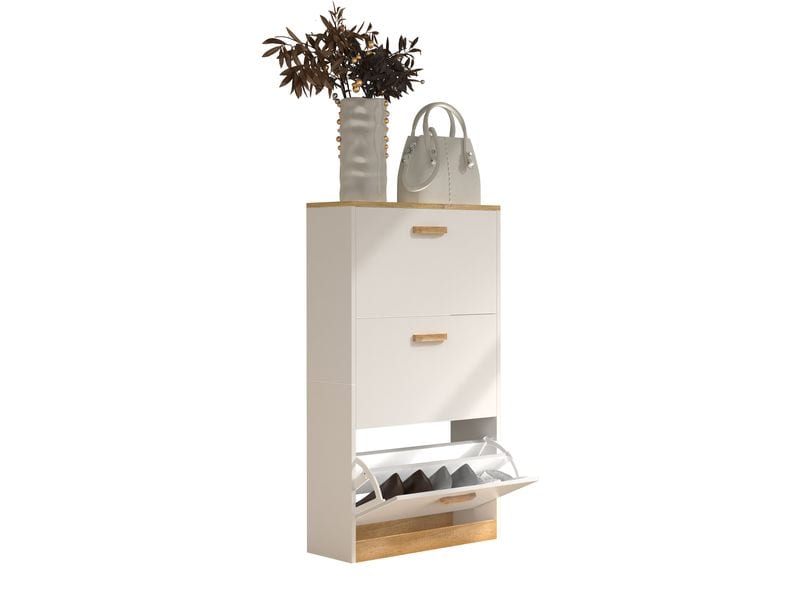 [2112108] VCM Schuhschrank Halom M 59 x 105 cm, Weiss/Honig-Eiche (Eiche / Weiss)