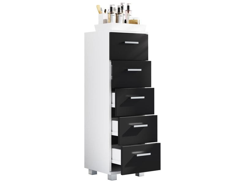 VCM Badezimmerregal Zalo M 30 x 94 cm, Weiss/Schwarz
