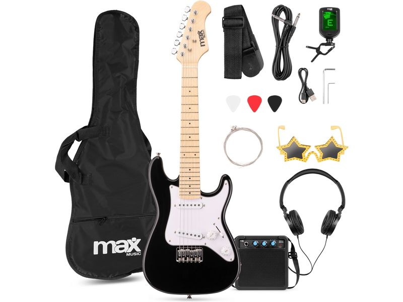 [2132185] MAX E-Gitarre GigKit Junior 1/4 1/4 Schwarz mit Verstärker (Schwarz)