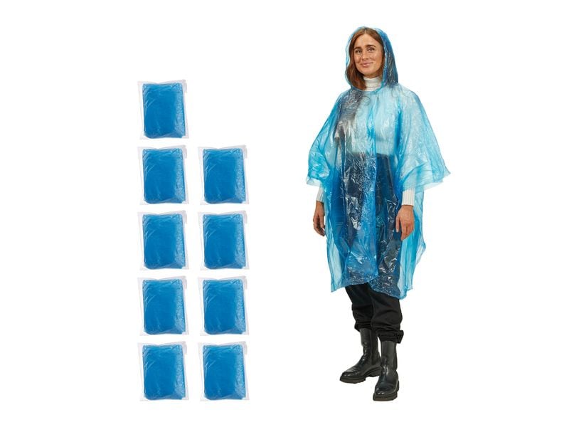 relaxdays Regenponcho 10er Set Kunststoff Hellblau