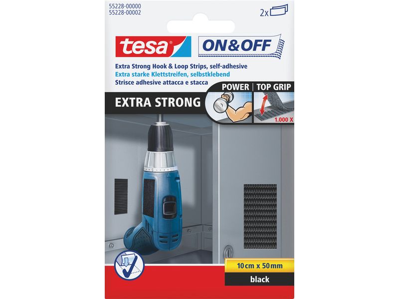 tesa Klettband On&Off Extra Strong Schwarz