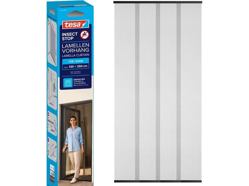 [1677229] tesa Fliegengitter Insect Stop Lamellentür Standard, 1.2 x 2.5 m (120 cm, Schwarz)
