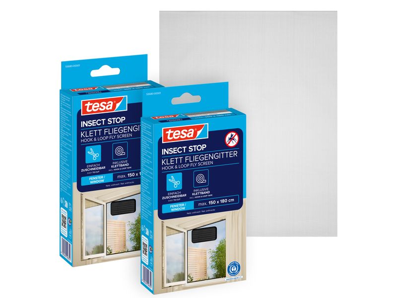 tesa Fliegengitter -Set Standard, 2x 1.5 m x 1.8 m, Anthrazit