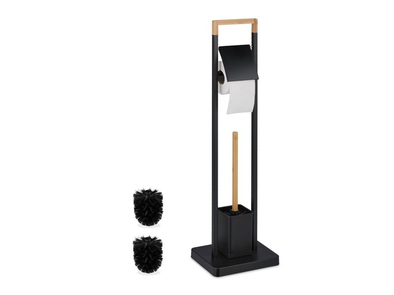 relaxdays WC-Garnitur Edelstahl Bambus Schwarz Hellbraun