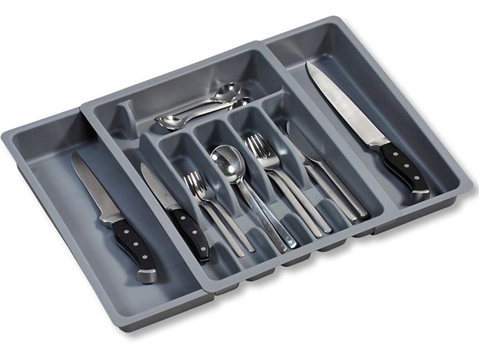 [2163057] Kesper Besteckkasten Kunststoff Grau ausziehbar (Grau)