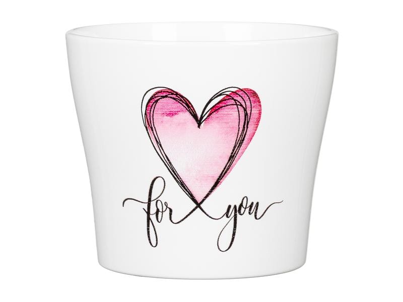 [1471513] scheurich Blumentopf With Love 15.2 cm, Weiss/Rosa