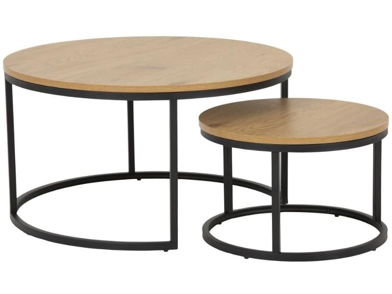 [1632529] AC Design Couchtisch Spiro Ø 80/ 50 cm, 2 Stück, Schwarz/Nature