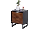 relaxdays Nachttisch mit 2 Schubladen 40 x 50 cm, Schwarz/Braun/Silber
