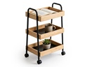 relaxdays Rollwagen Bambus & Metall 3 Fächer 73 x 45,5 x 28 cm
