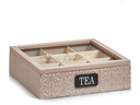 Zeller Present Teebeutel-Box Holz/MDF/Glas mit Aufschrift Braun