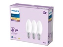 Philips LED Filament-Kerzenlampe, Milchglas, 40W, B35, E14, 3er-Pack
