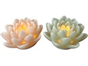 Dameco LED Wachskerze Lotus Blüte 2er Set rosa und türkis grün